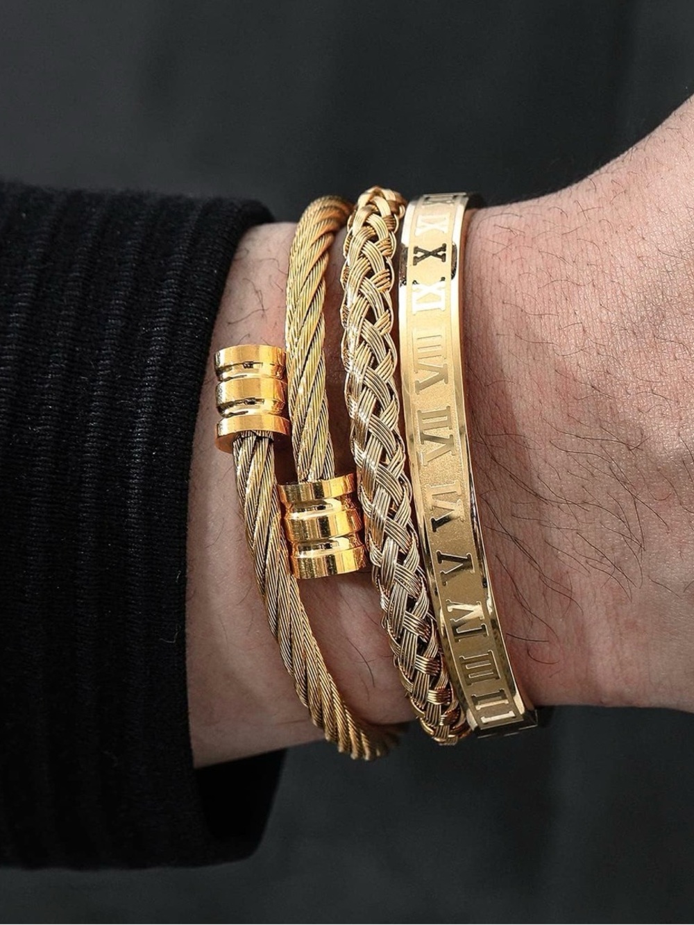 18k Gold-plated stainless steel 3 pack of men bracelet non_tarnish